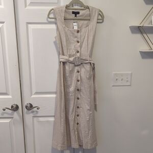 Banana Republic Beige Sleeveless Button-Front Belted Midi Dress